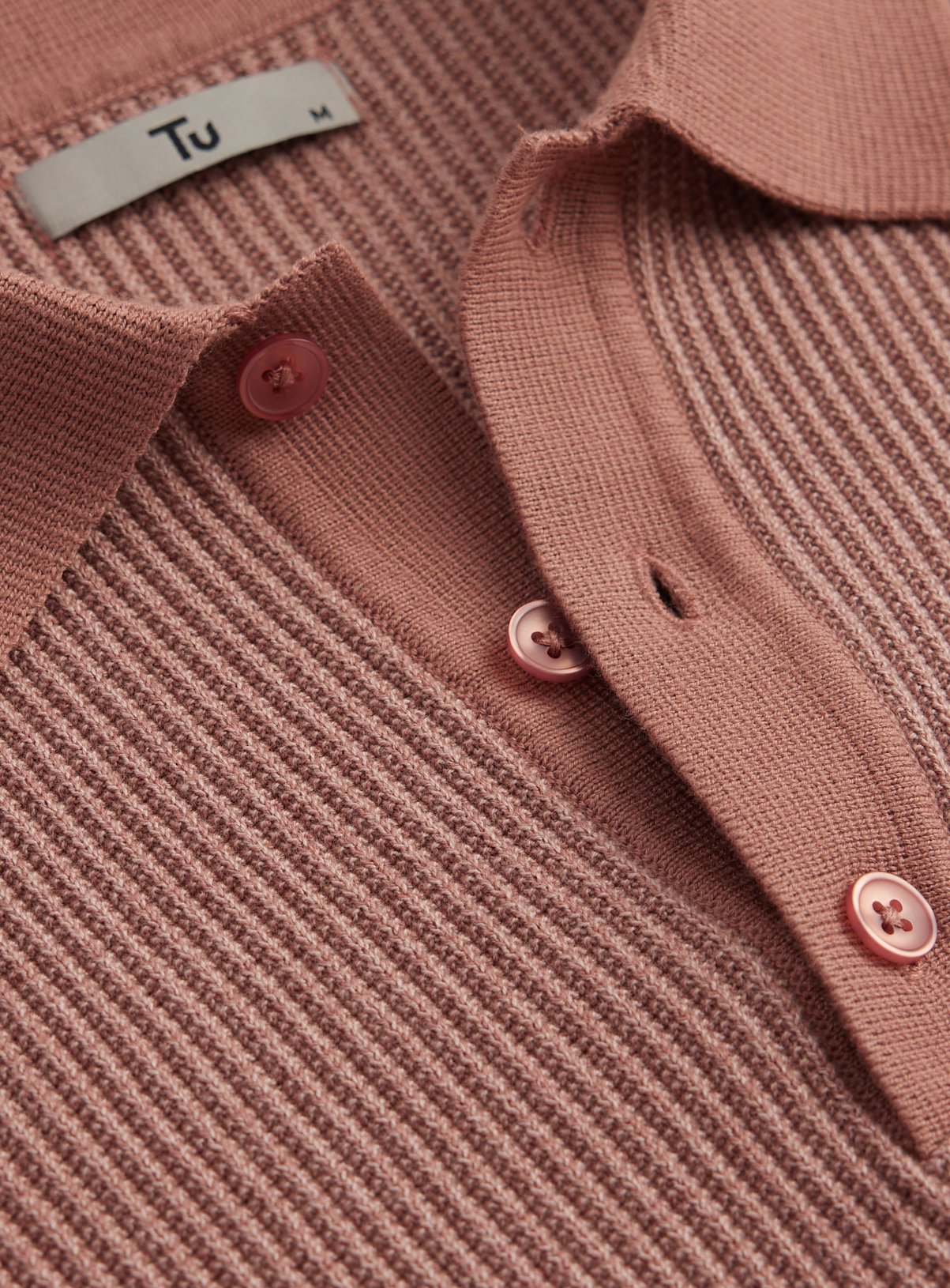 Dark Pink Ribbed Polo Shirt S - Image 4 thumbnail